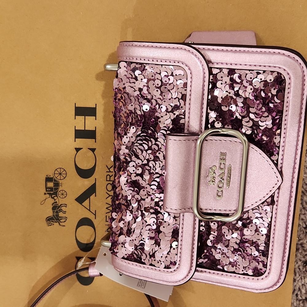SOLD OUT NWT Coach Lilac Sequin Morgan Square Crossbody bag - Picture 3 of 16
